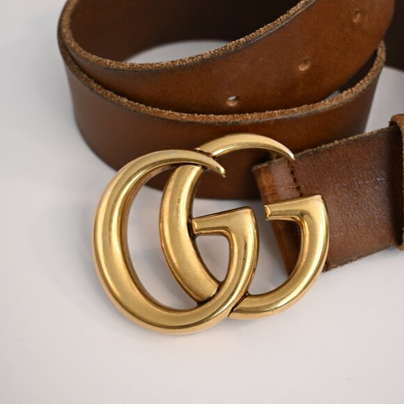 Gucci GG Marmont Wide Belt in Brown Leather with Gold Logo Hardware - Picture 4 of 8
